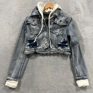 Vintage Bubblegum Trucker Jacket Large Cropped Hooded Faded Rock & Roll Grunge